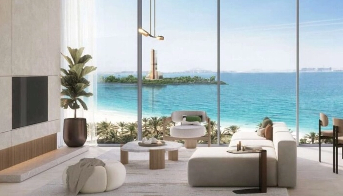 Salon moderne avec vue sur la mer à Dubaï - Projet immobilier de luxe - Haaz Properties DUBAI - Haaz Properties